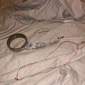 bundle fancy rhinestone gold color bracelet, necklace, earring set